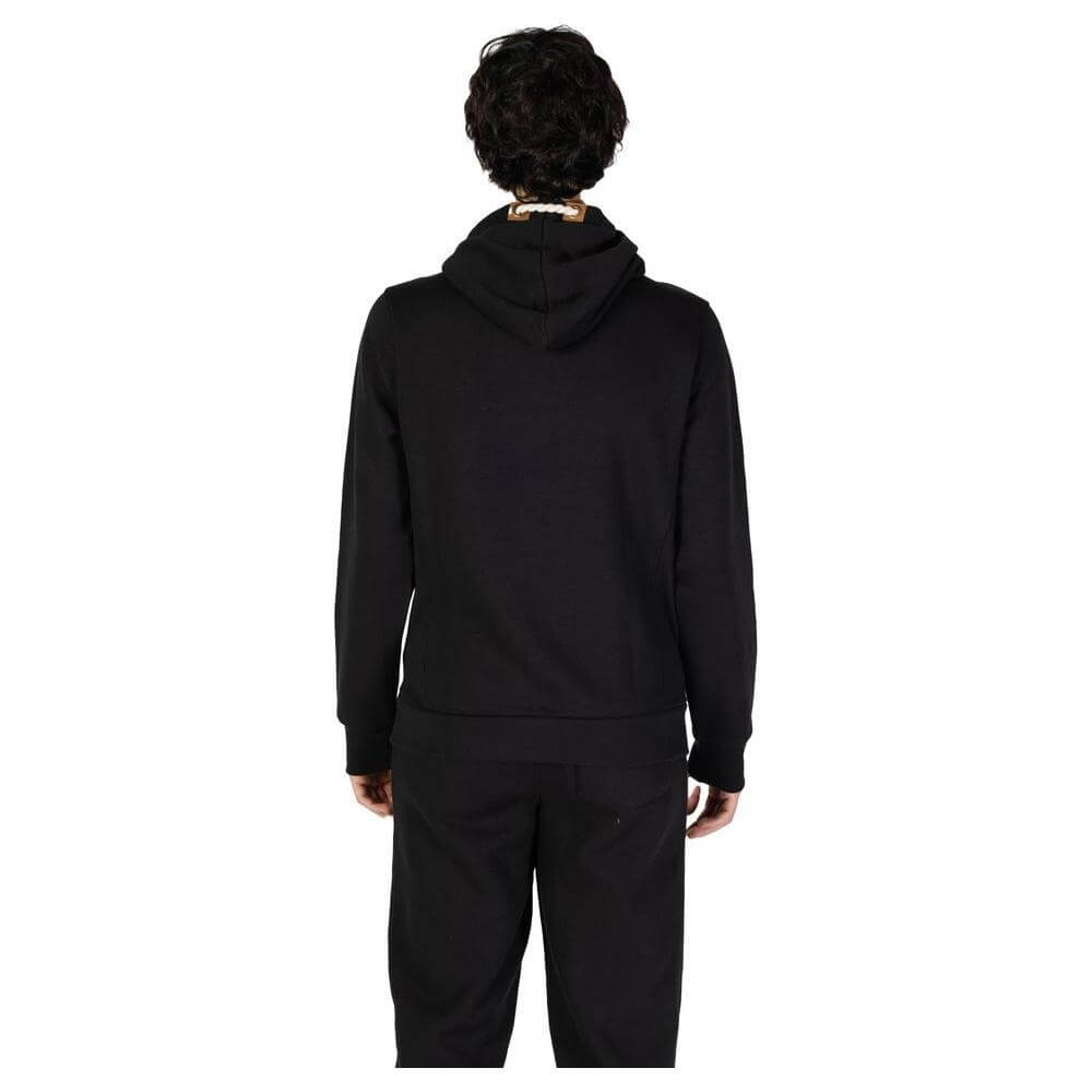 Back view of Hydra Clothing black cotton sweater for men, part of the Fall/Winter collection, made with 60% cotton and 40% polyester.