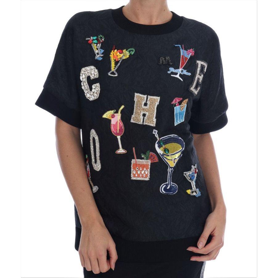 Dolce & Gabbana Enchanted Crystal Embellished Black Sweater Dolce & Gabbana Rosy Brown
