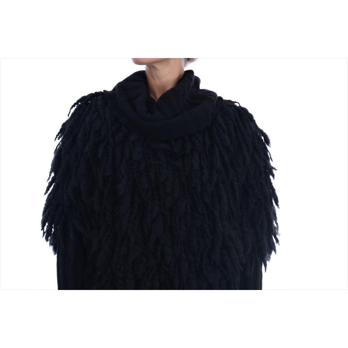 Dolce & Gabbana Elegant Black Fringed Wool-Cashmere Sweater Dolce & Gabbana Black