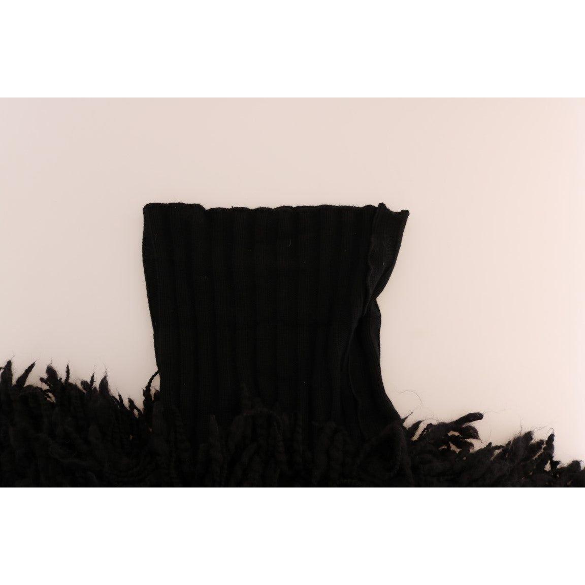 Dolce & Gabbana Elegant Black Fringed Wool-Cashmere Sweater Dolce & Gabbana Light Gray