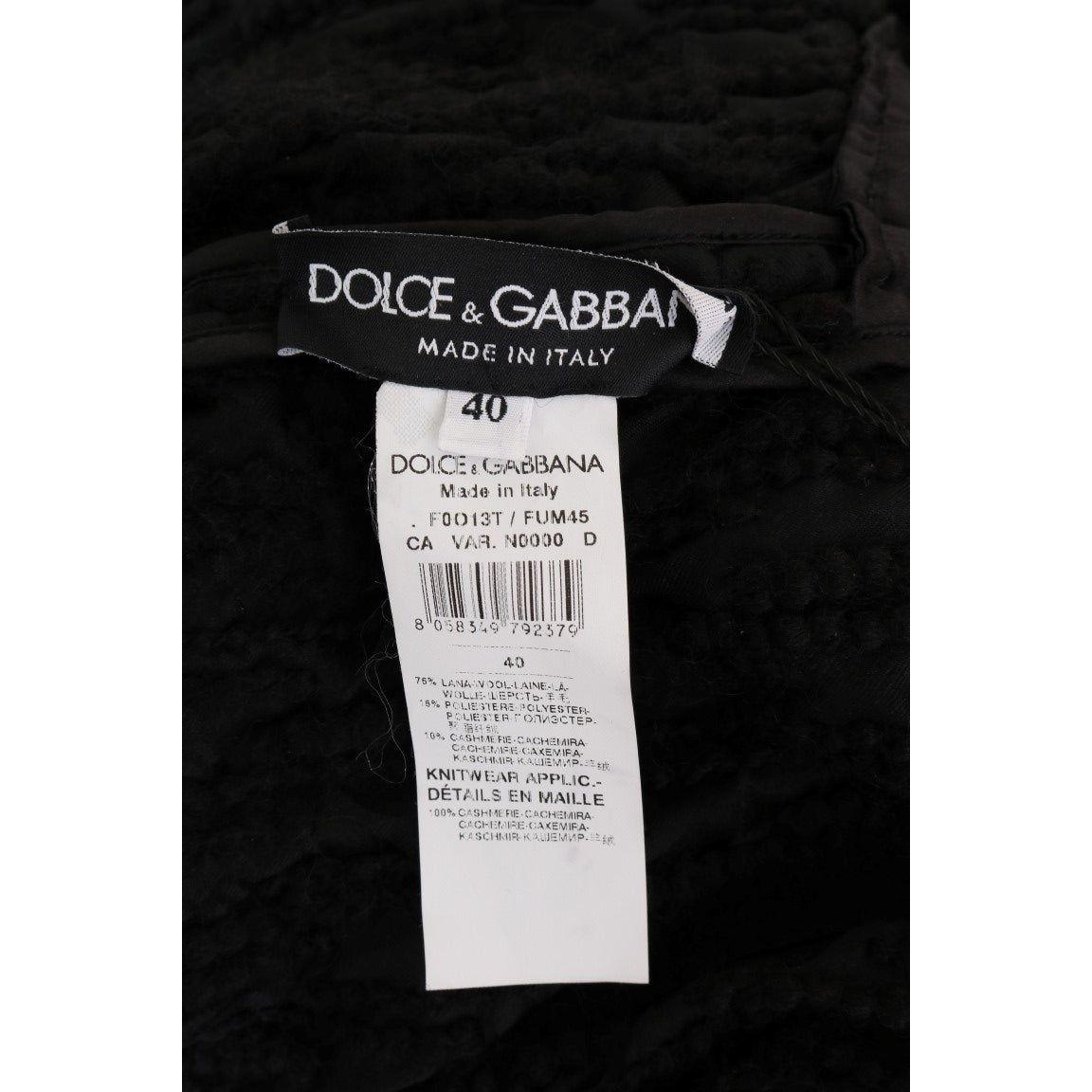 Dolce & Gabbana Elegant Black Fringed Wool-Cashmere Sweater Dolce & Gabbana Light Gray