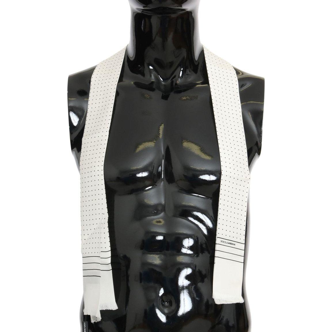 Dolce & Gabbana Elegant Silk Polka Dot Men's Scarf Wrap Silk Scarf Dolce & Gabbana Antique White