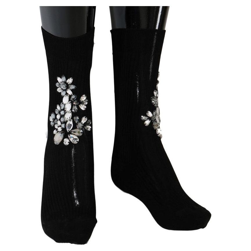 Dolce & Gabbana Crystal Embellished Black Knit Stockings Dolce & Gabbana Black
