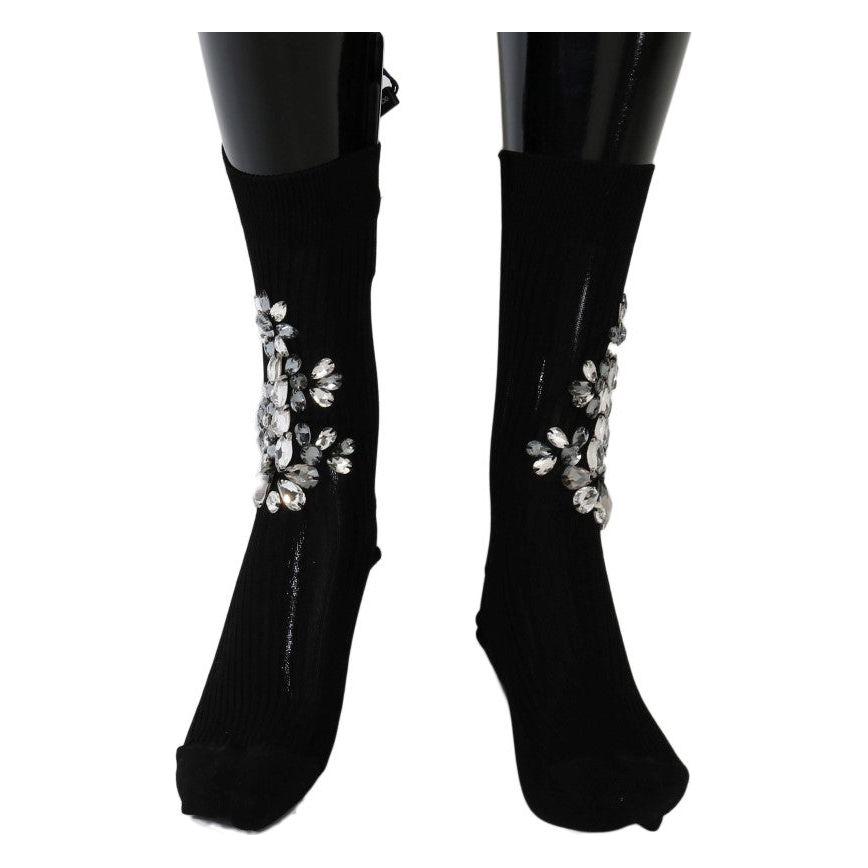 Dolce & Gabbana Crystal Embellished Black Knit Stockings Dolce & Gabbana Black