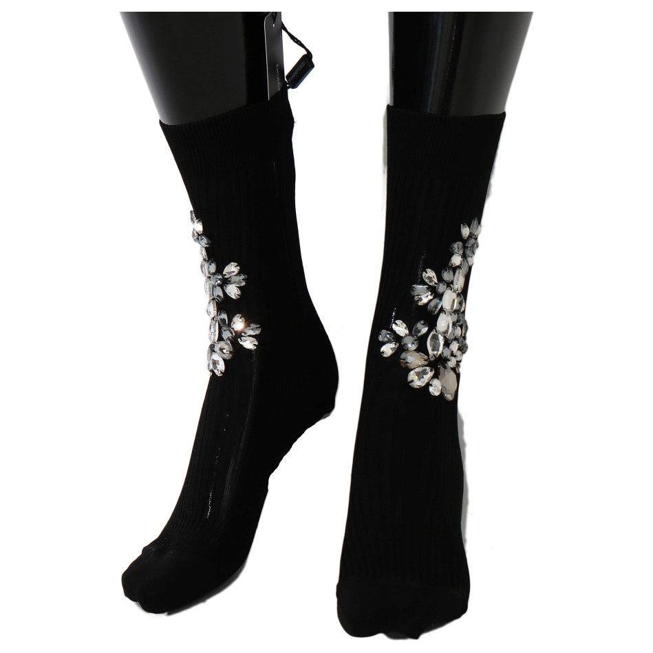 Dolce & Gabbana Crystal Embellished Black Knit Stockings Dolce & Gabbana Black