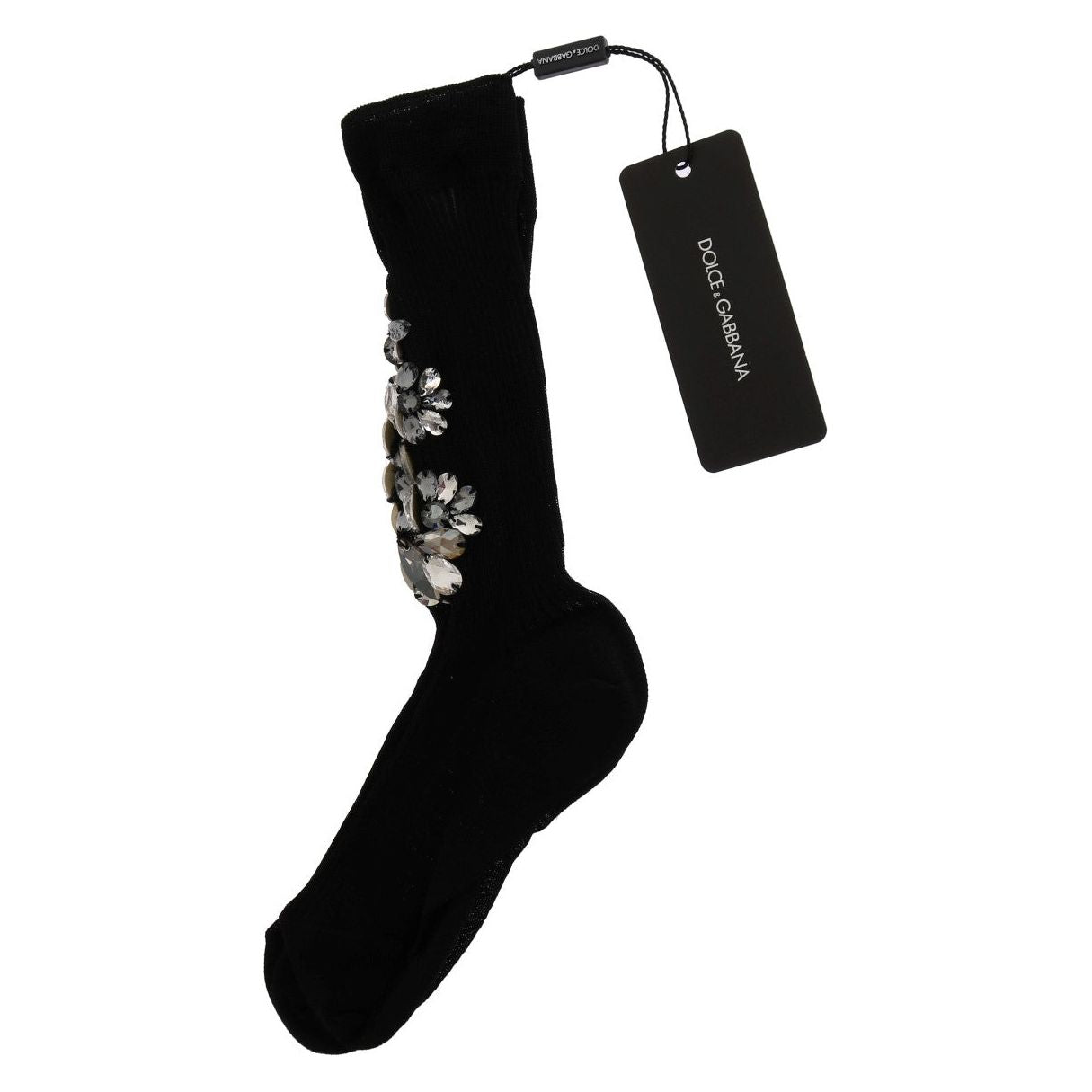 Dolce & Gabbana Crystal Embellished Black Knit Stockings Dolce & Gabbana Black