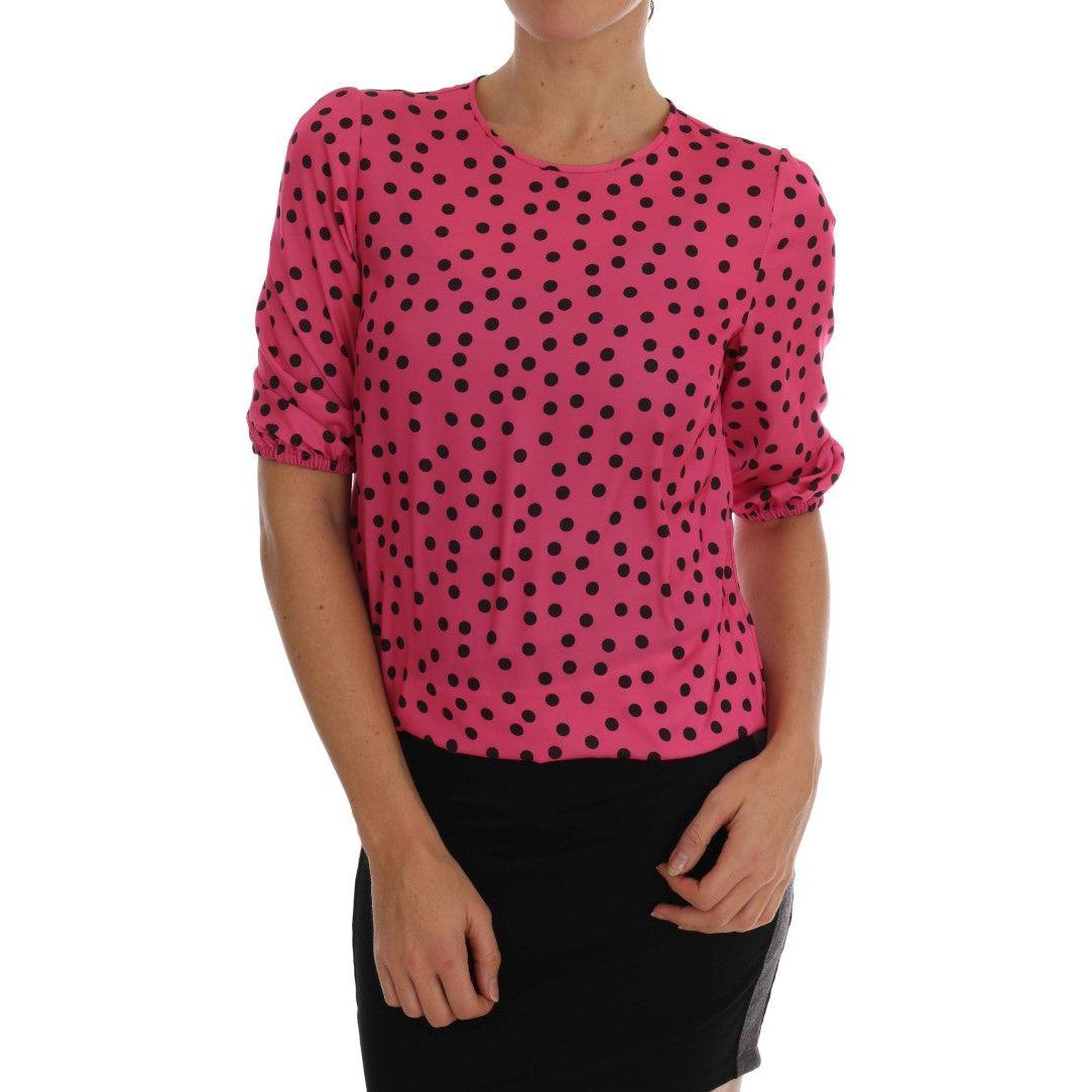 Dolce & Gabbana Chic Pink Polka Dotted Silk Blouse Dolce & Gabbana Maroon
