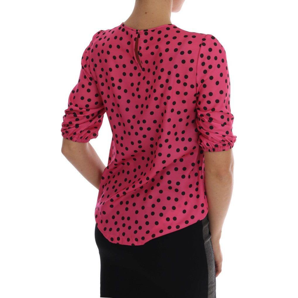 Dolce & Gabbana Chic Pink Polka Dotted Silk Blouse Dolce & Gabbana Maroon