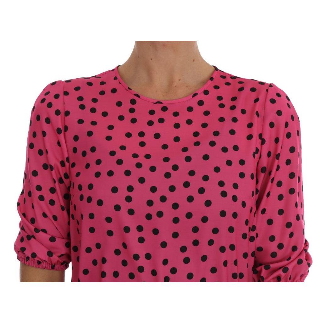Dolce & Gabbana Chic Pink Polka Dotted Silk Blouse Dolce & Gabbana Maroon