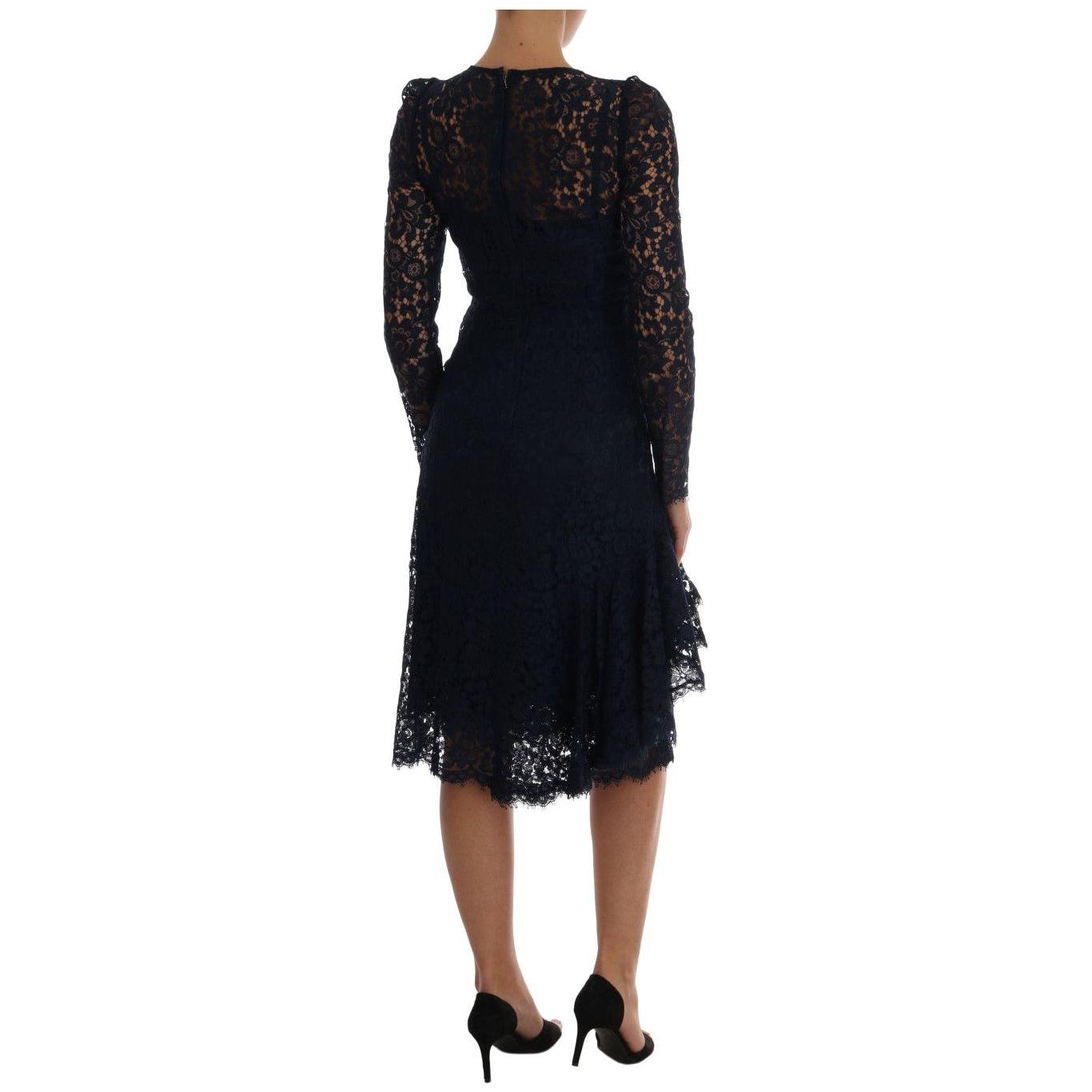 Dolce & Gabbana Elegant Floral Lace A-Line Dress Dolce & Gabbana Black
