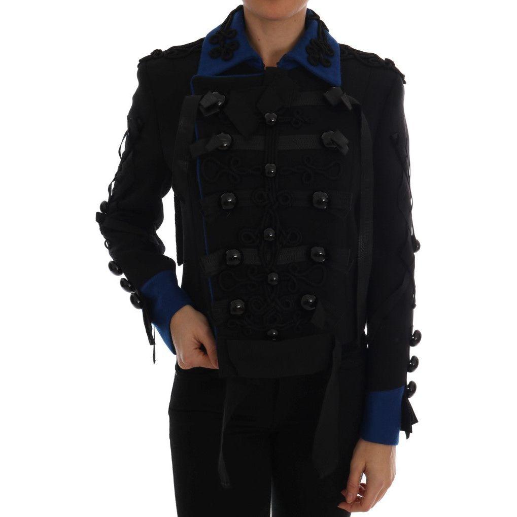 Dolce & Gabbana Chic Black & Blue Short Trench Jacket Dolce & Gabbana Black