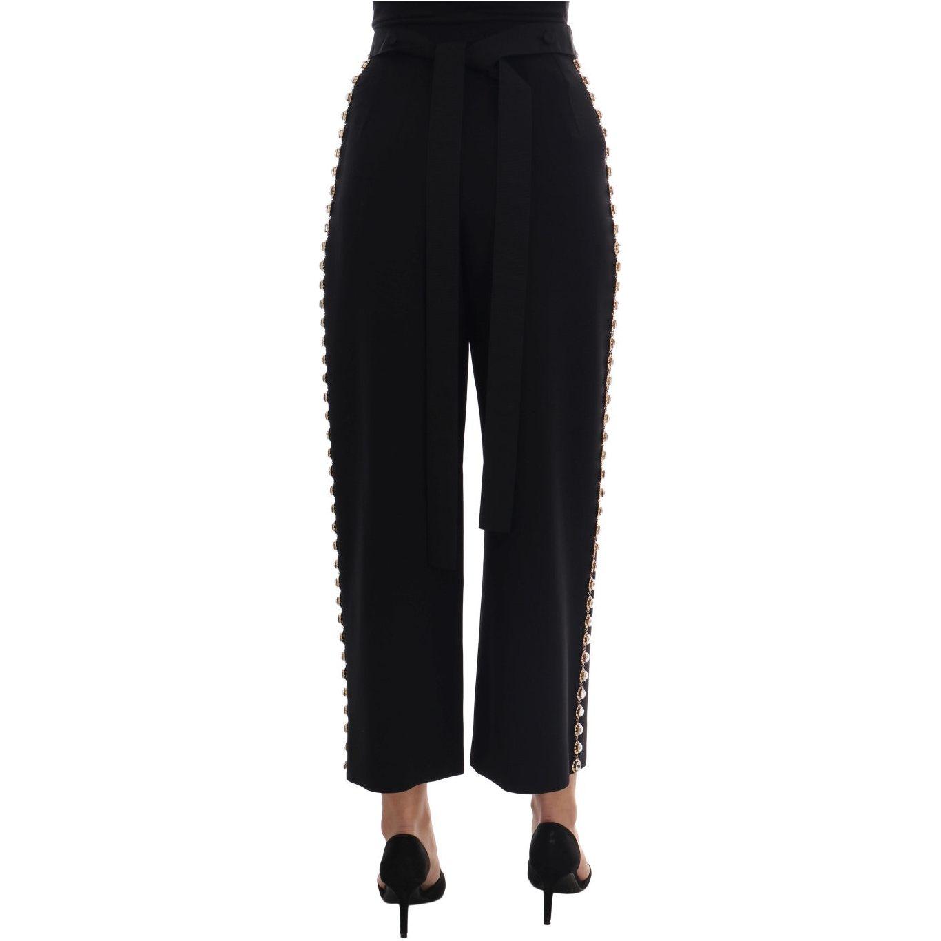 Dolce & Gabbana Elegant High-Waist Ankle Pants with Gold Detailing Dolce & Gabbana Black