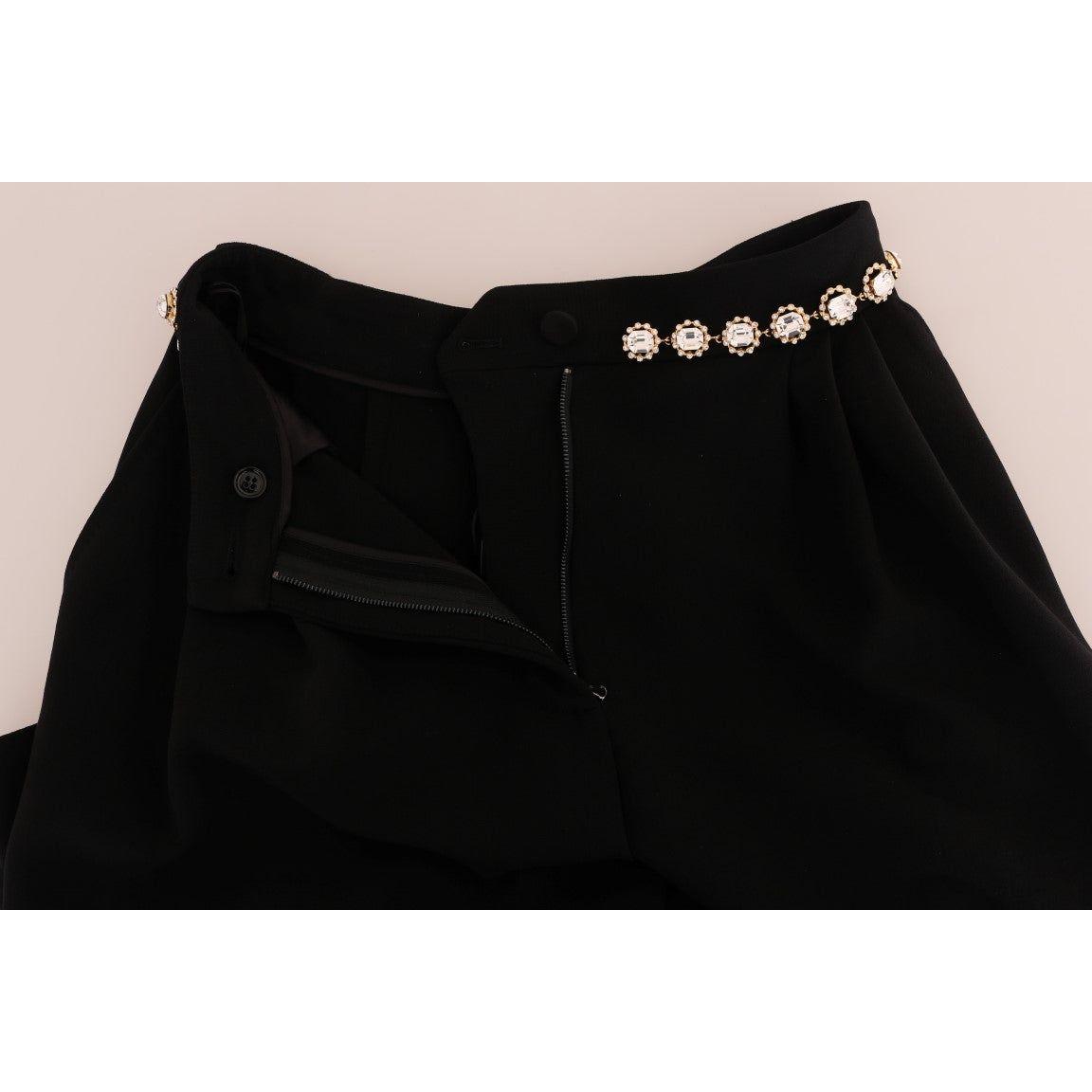 Dolce & Gabbana Elegant High-Waist Ankle Pants with Gold Detailing Dolce & Gabbana Black