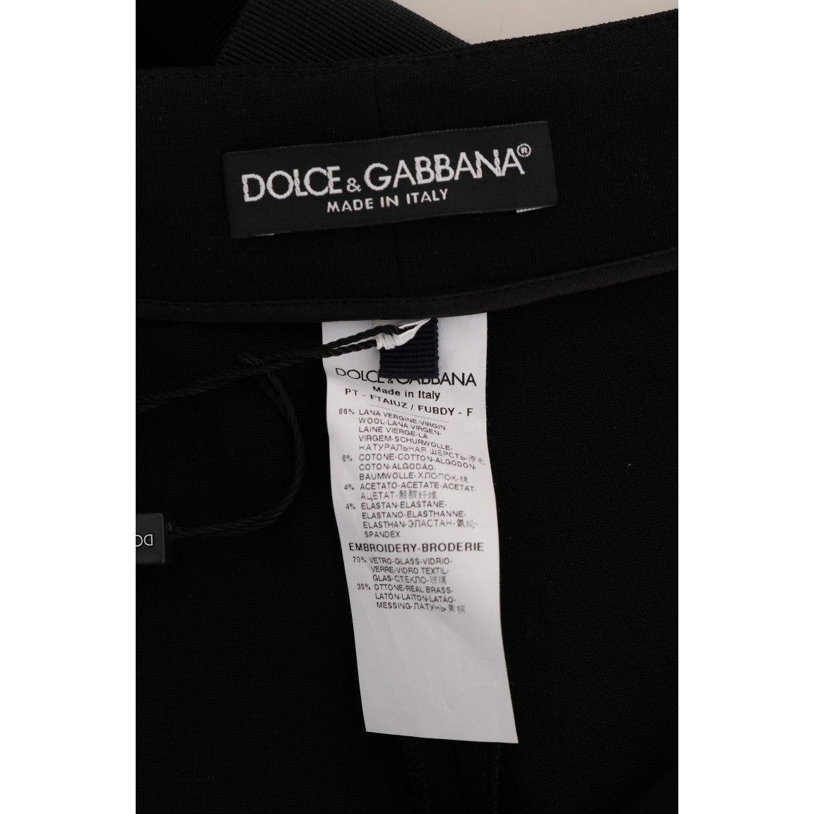Dolce & Gabbana Elegant High-Waist Ankle Pants with Gold Detailing Dolce & Gabbana Gray