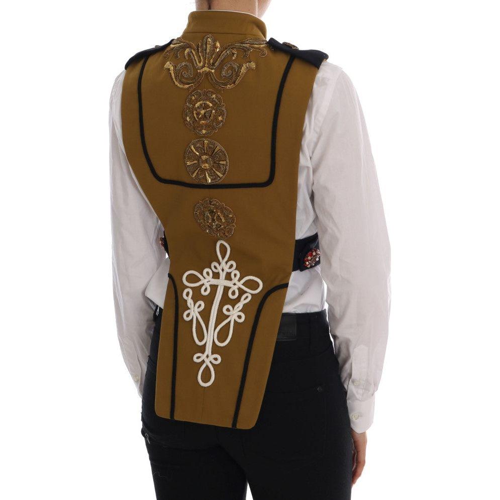 Dolce & Gabbana Runway Embellished Crystal Cross Vest Vest Jacket Dolce & Gabbana Dark Olive Green