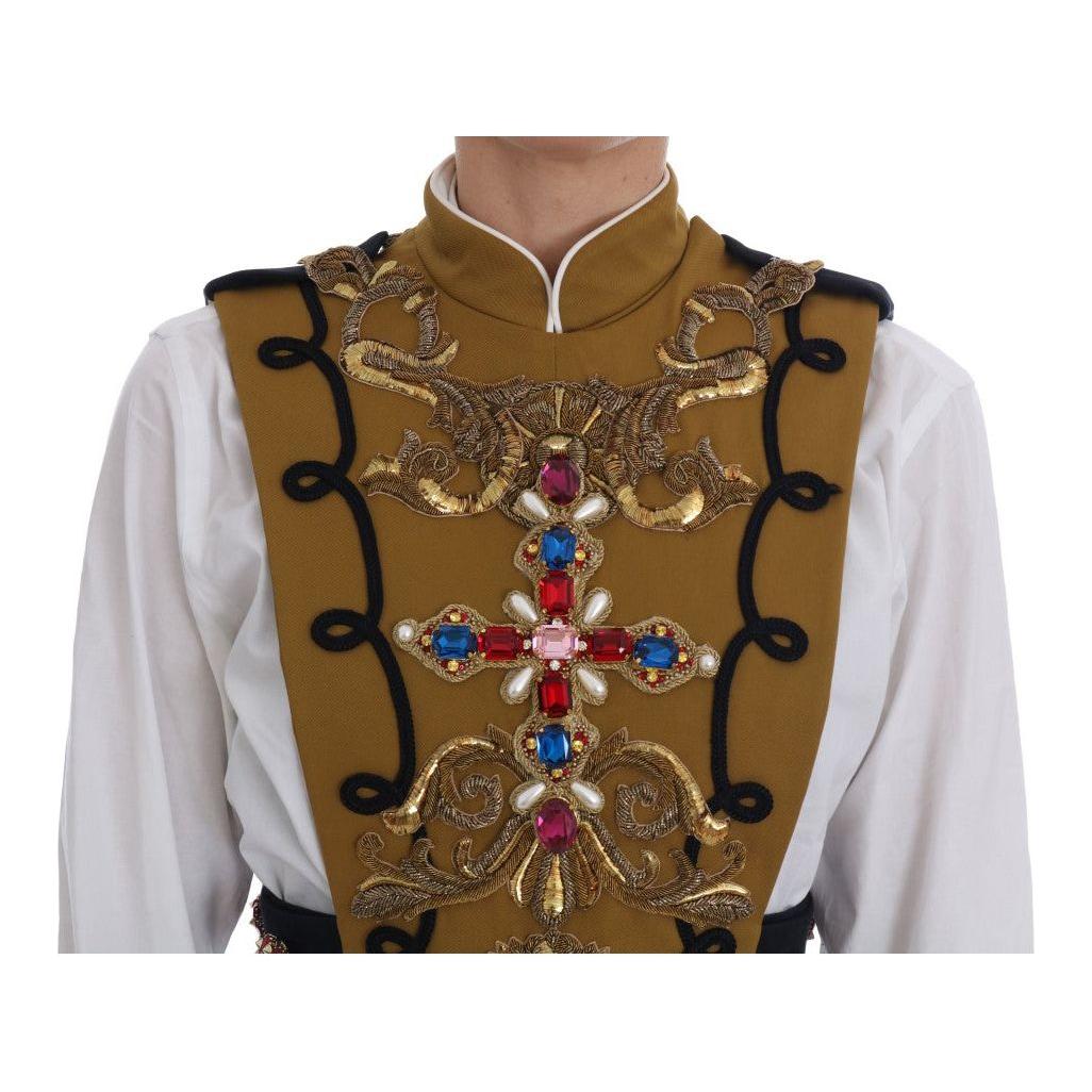 Dolce & Gabbana Runway Embellished Crystal Cross Vest Vest Jacket Dolce & Gabbana Dark Olive Green
