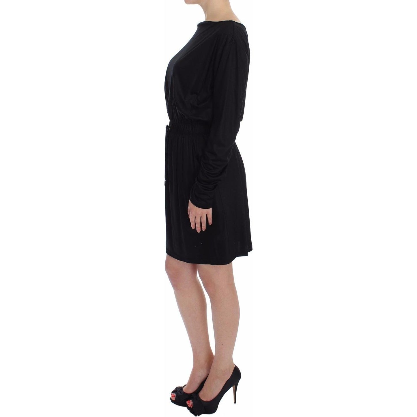 Versace Jeans Elegant Black Silk Blend Shift Dress Dress Versace Jeans Black