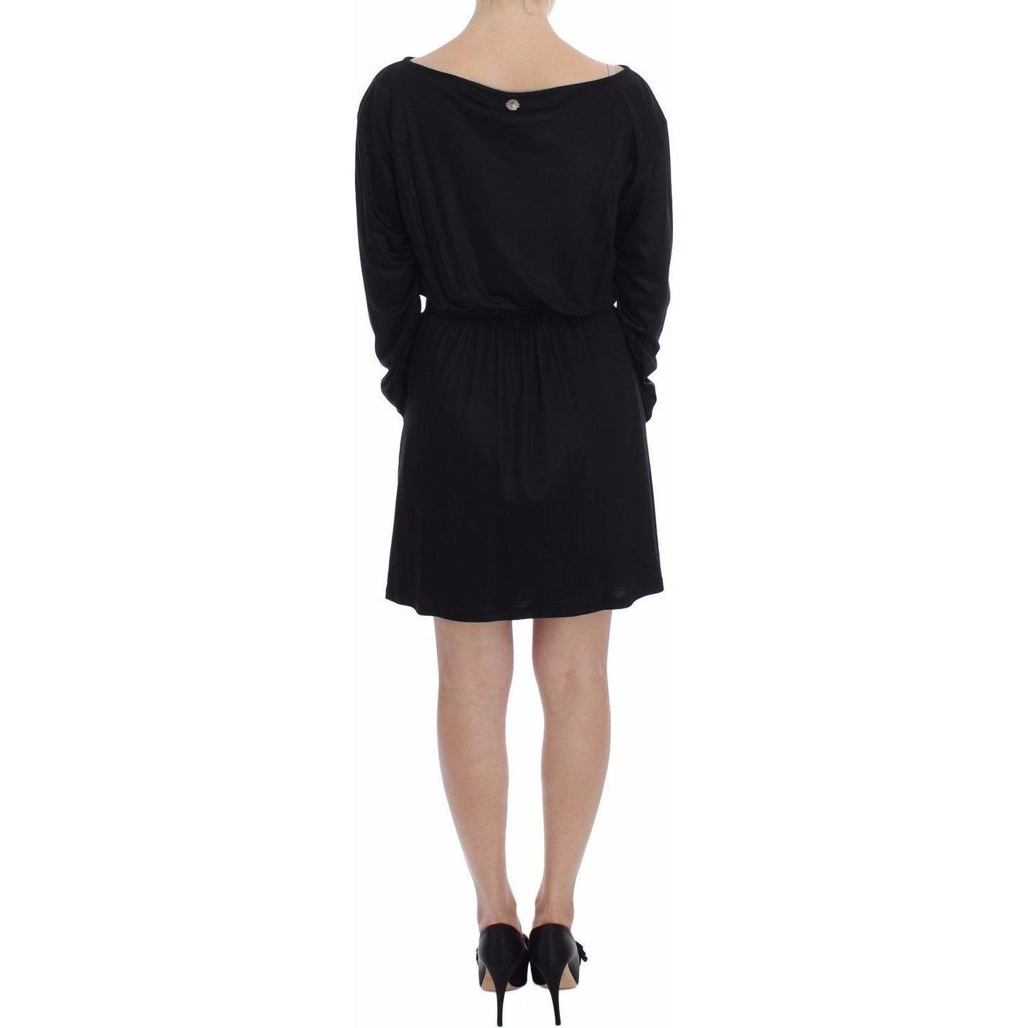 Versace Jeans Elegant Black Silk Blend Shift Dress Dress Versace Jeans Tan