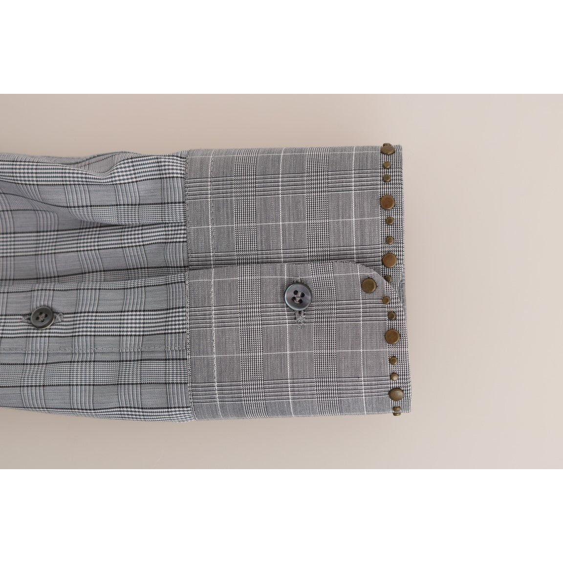Dolce & Gabbana Gray Check GOLD Cotton Slim Fit Shirt