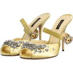 Dolce & Gabbana Yellow Crystal Slides KEIRA Sandals Shoes LA12265-39