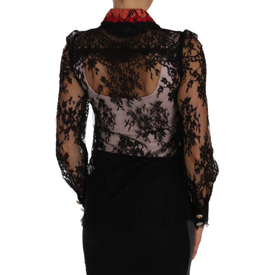 Dolce & Gabbana Floral Lace Embroidered Blouse with Crystals Dolce & Gabbana Black