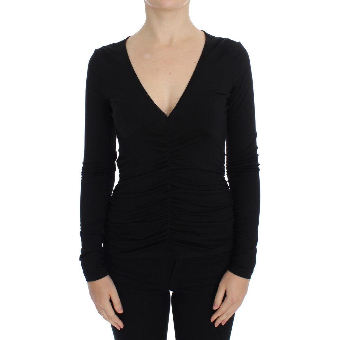 Versace Jeans Elegant V-Neck Black Viscose Blend Sweater Sweater Versace Jeans Tan