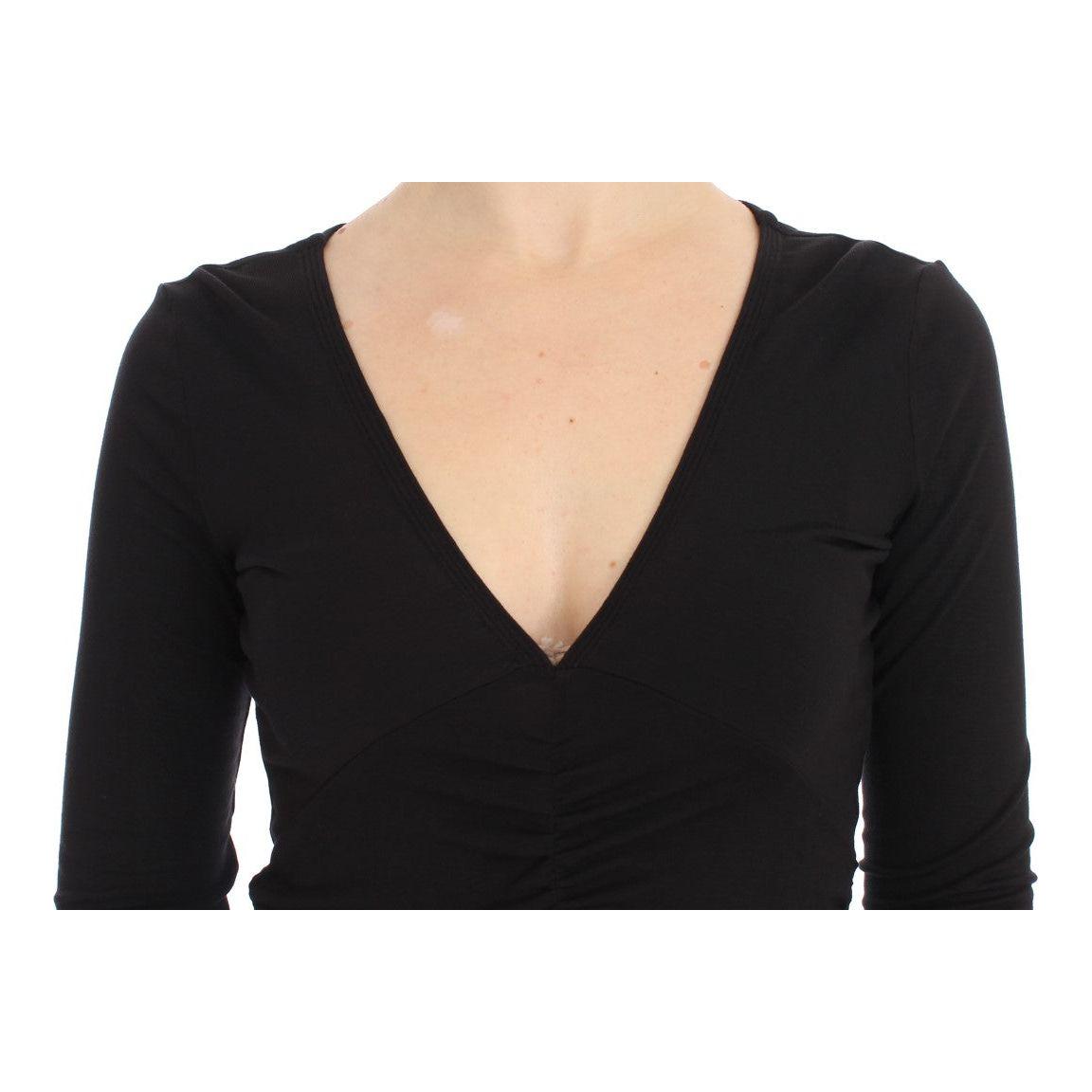 Versace Jeans Elegant V-Neck Black Viscose Blend Sweater Sweater Versace Jeans Wheat