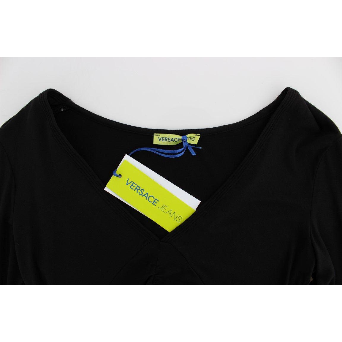 Versace Jeans Elegant V-Neck Black Viscose Blend Sweater Sweater Versace Jeans Black