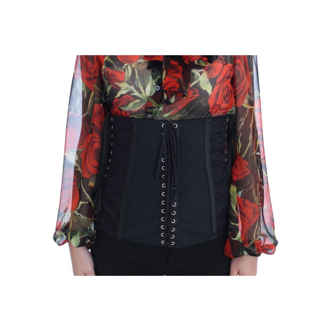 Dolce & Gabbana Elegant Black Floral Brocade Corset Belt Dolce & Gabbana Rosy Brown