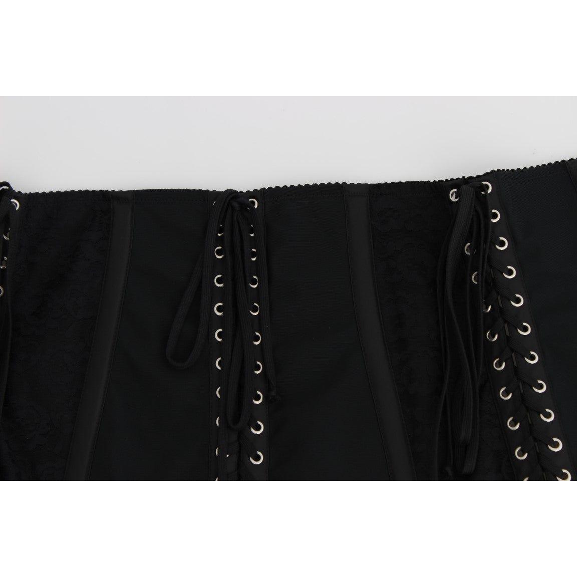 Dolce & Gabbana Elegant Black Floral Brocade Corset Belt Dolce & Gabbana Black
