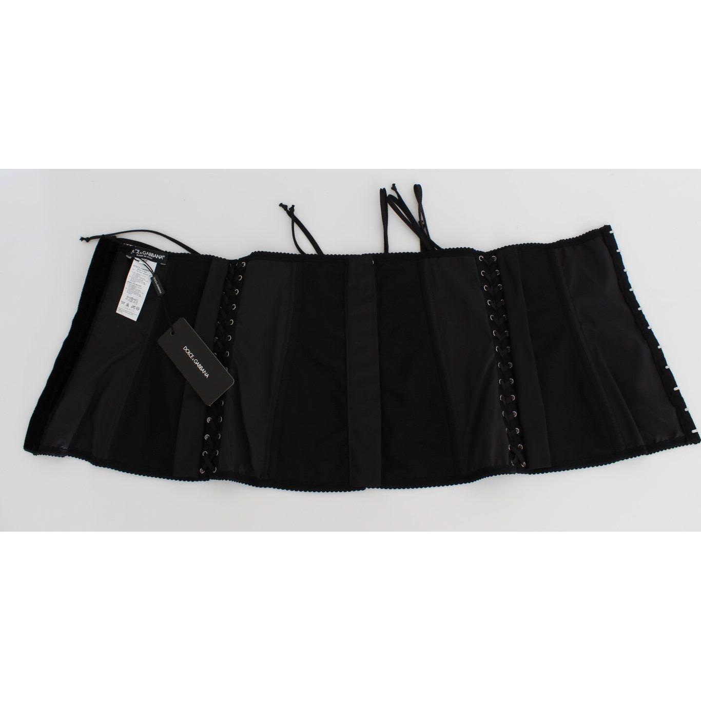 Dolce & Gabbana Elegant Black Floral Brocade Corset Belt Dolce & Gabbana Light Gray