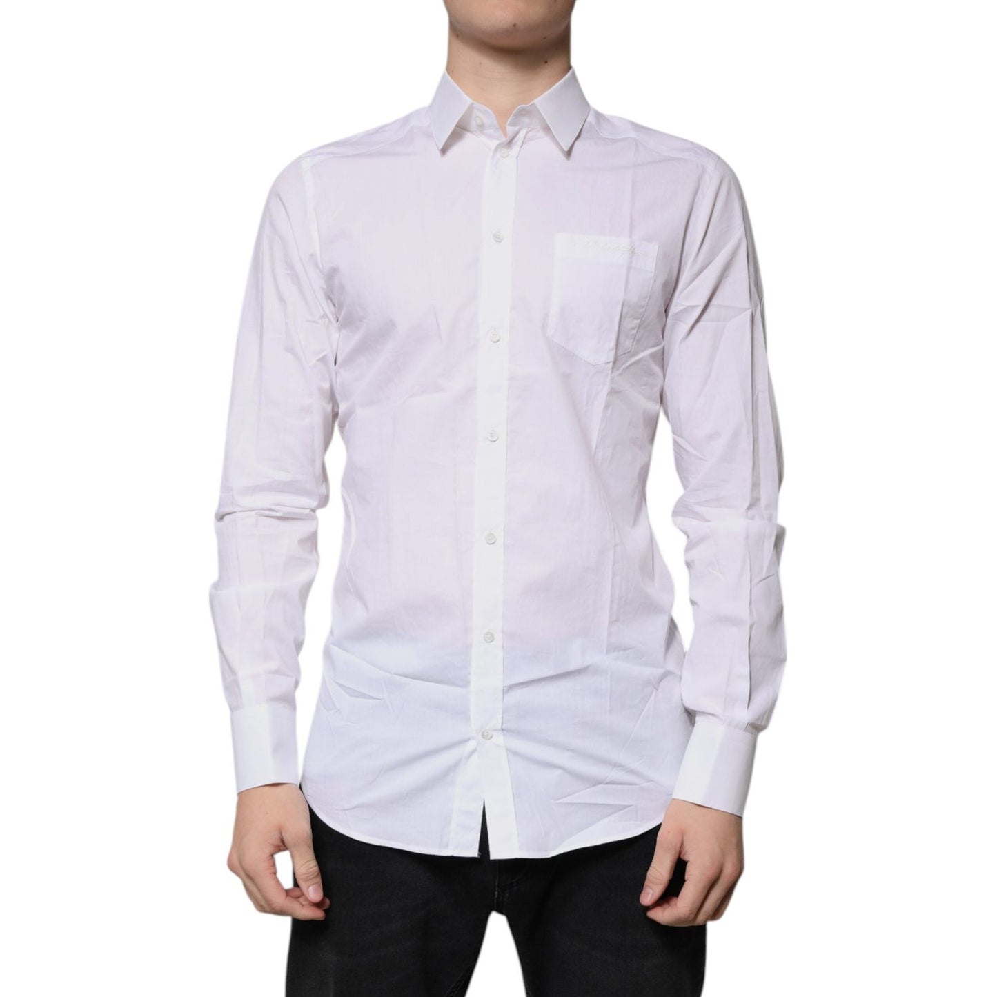 Dolce & Gabbana White Cotton Long Sleeves GOLD Dress Shirt