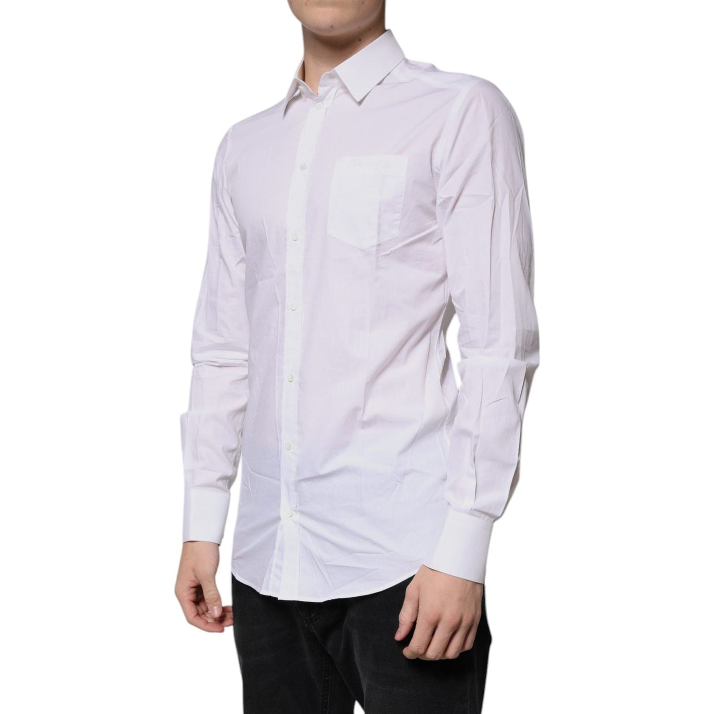Dolce & Gabbana White Cotton Long Sleeves GOLD Dress Shirt