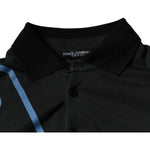 Dolce & Gabbana Black Logo Print Collared Cotton Polo T-shirt