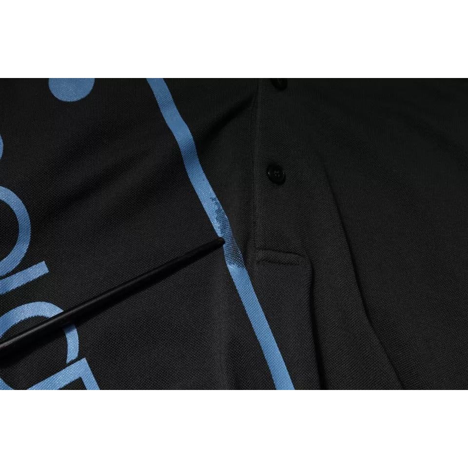 Dolce & Gabbana Black Logo Print Collared Cotton Polo T-shirt