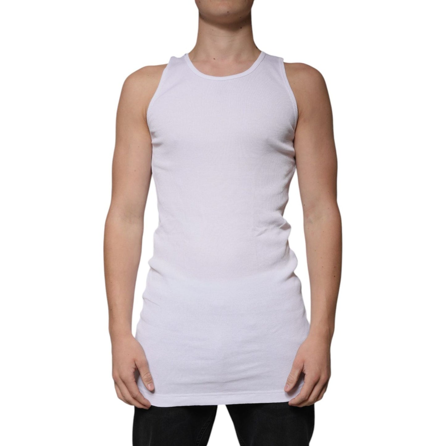 Dolce & Gabbana White Cotton Sleeveless Round Neck Tank T-shirt