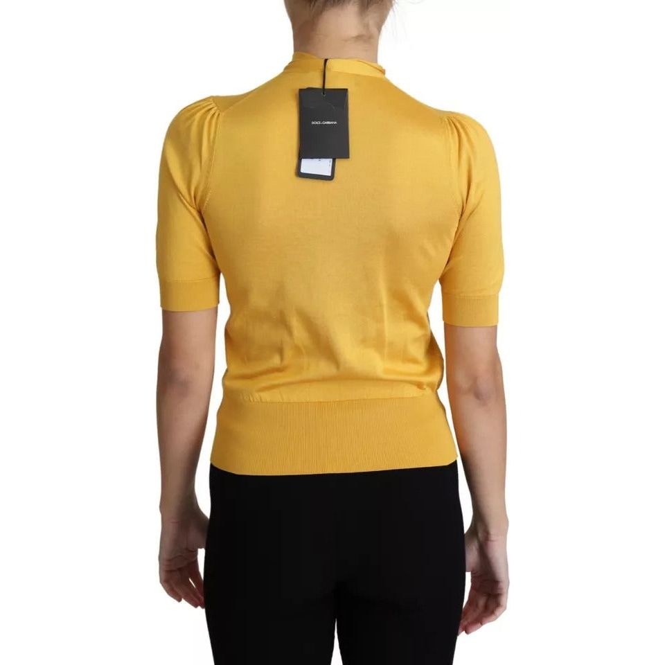 Dolce & Gabbana Yellow Silk Knit Pullover Ascot Collar Top