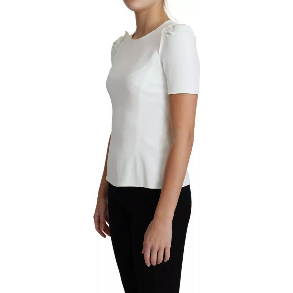Dolce & Gabbana White Viscose Stretch Short Sleeves Blouse Top