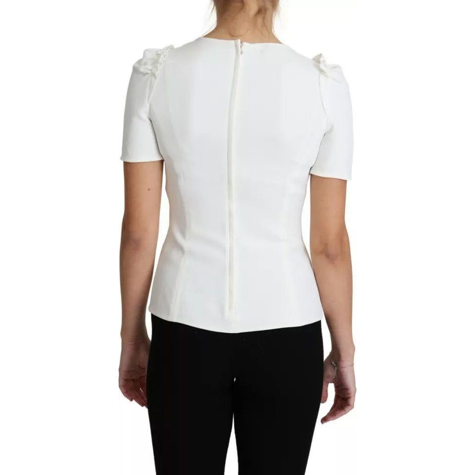 Dolce & Gabbana White Viscose Stretch Short Sleeves Blouse Top