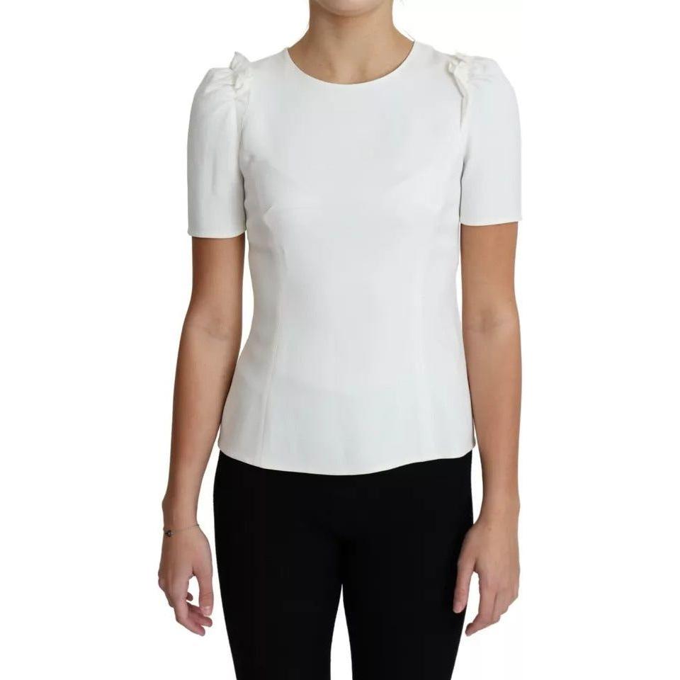 Dolce & Gabbana White Viscose Stretch Short Sleeves Blouse Top