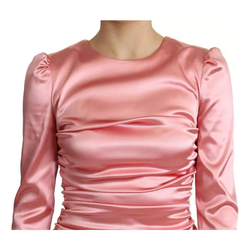 Dolce & Gabbana Pink Long Sleeves Bodycon Sheath Midi Dress