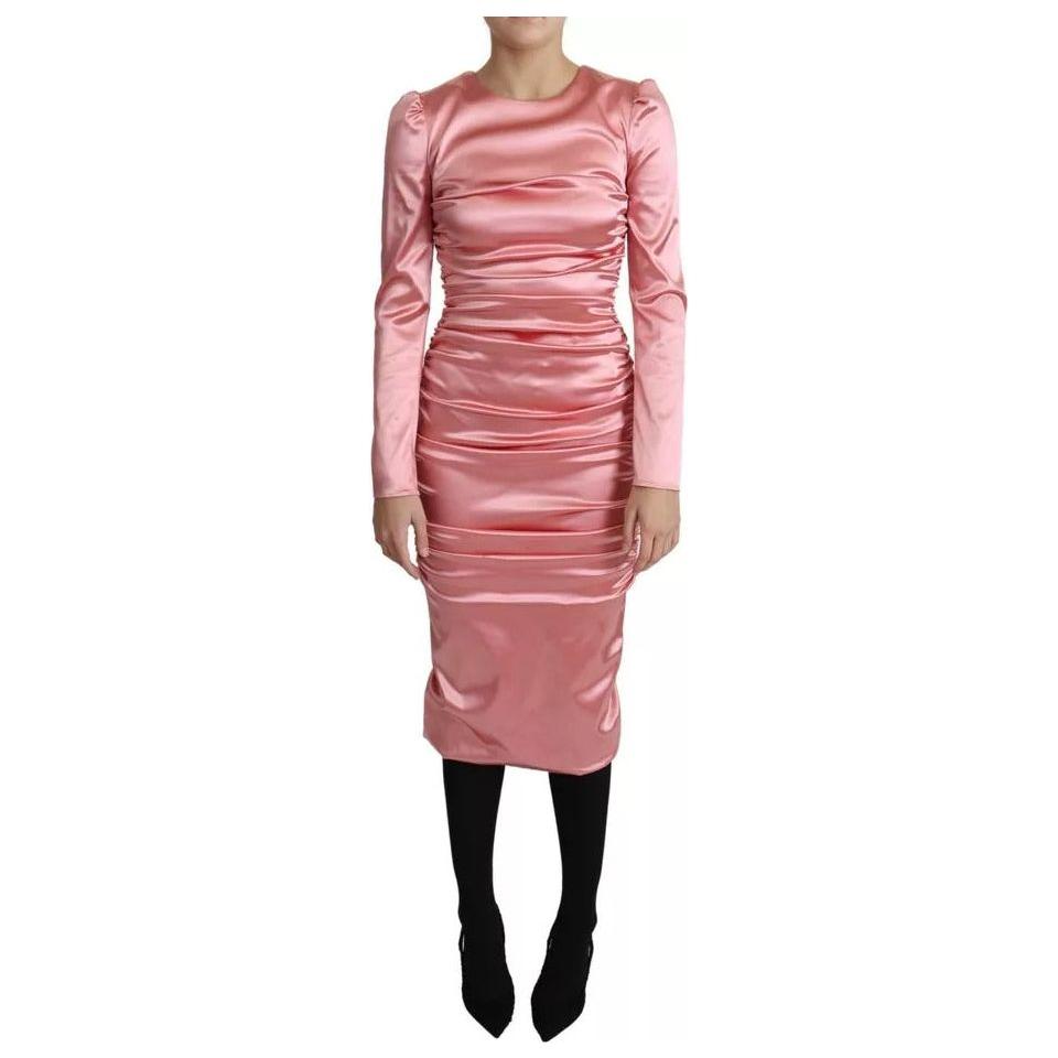 Dolce & Gabbana Pink Long Sleeves Bodycon Sheath Midi Dress