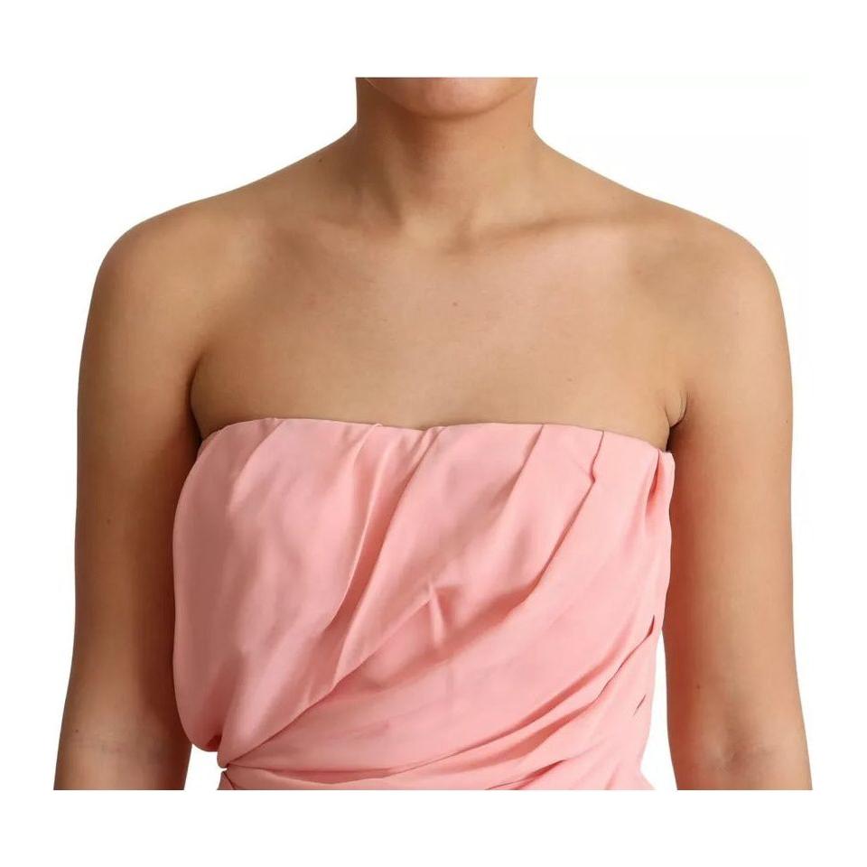 Dolce & Gabbana Pink Silk Stretch Strapless Sheath Midi Dress