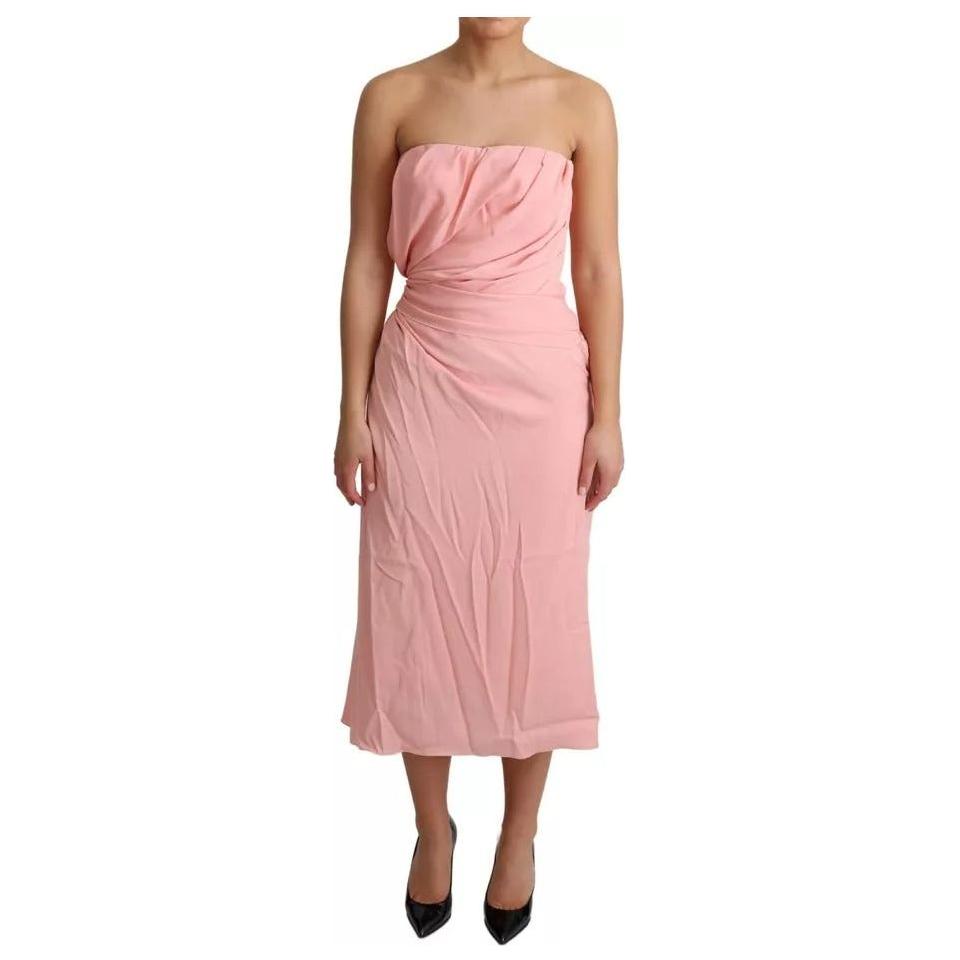 Dolce & Gabbana Pink Silk Stretch Strapless Sheath Midi Dress