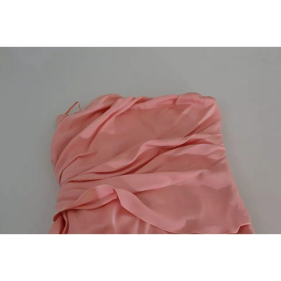 Dolce & Gabbana Pink Silk Stretch Strapless Sheath Midi Dress
