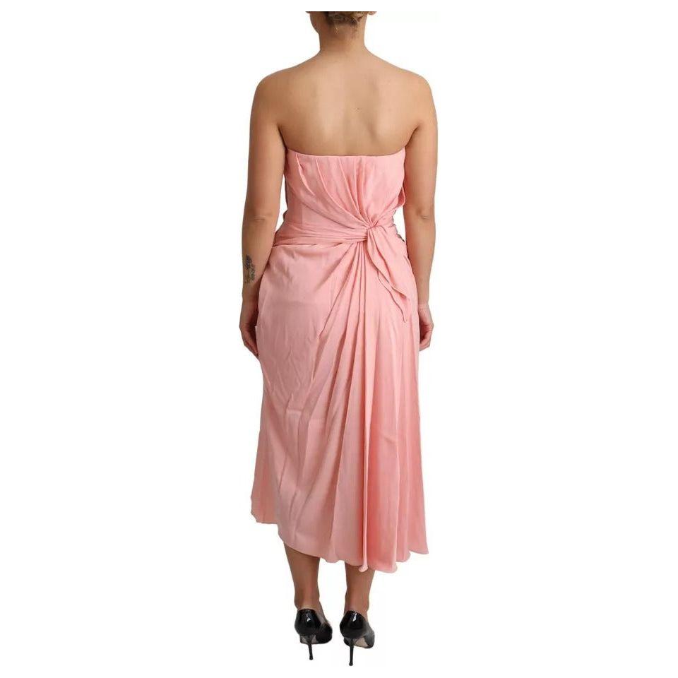 Dolce & Gabbana Pink Silk Stretch Strapless Sheath Midi Dress