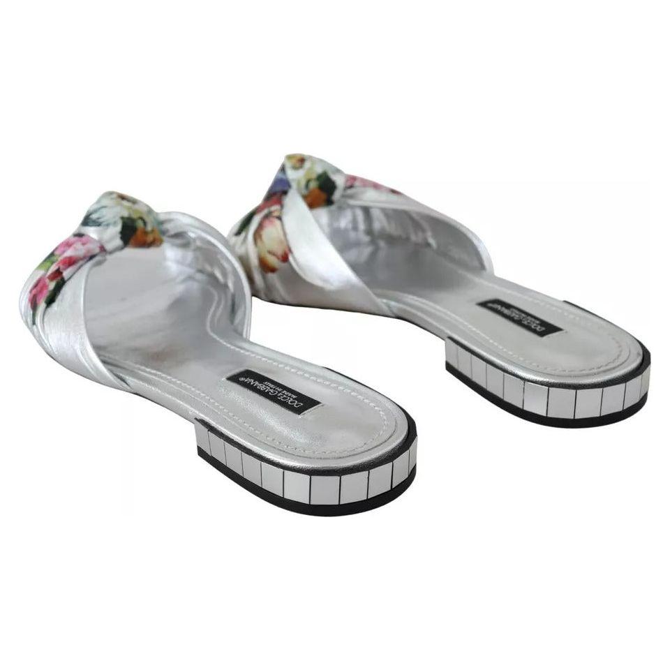 Dolce & Gabbana Silver Metallic Leather Floral Pattern Shoes