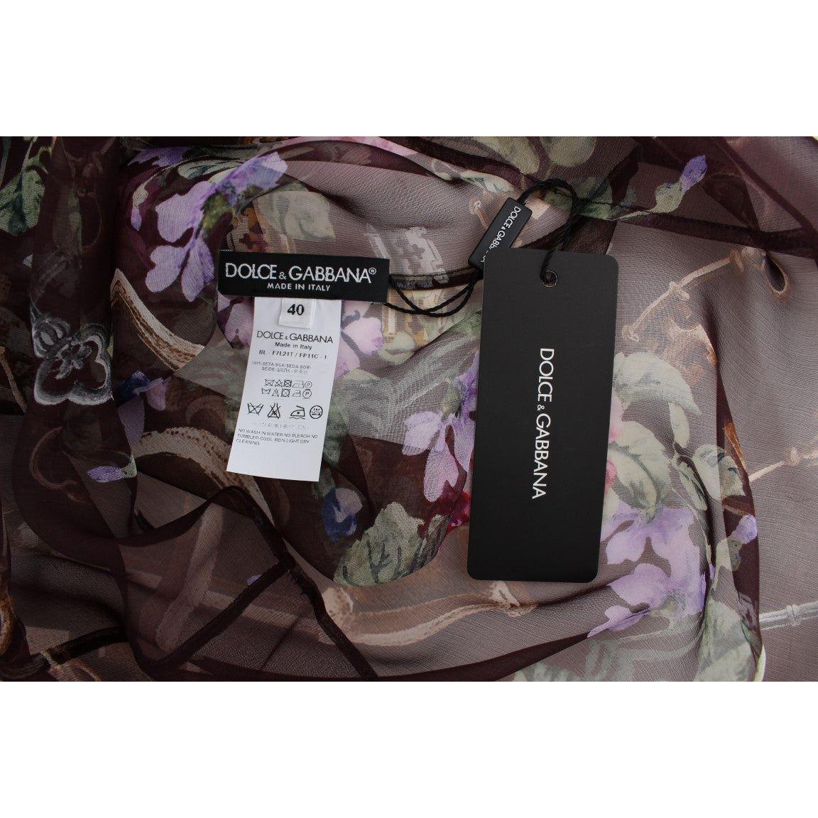 Dolce & Gabbana Elegant Floral Silk Blouse with Cap Sleeves Dolce & Gabbana Dark Slate Gray