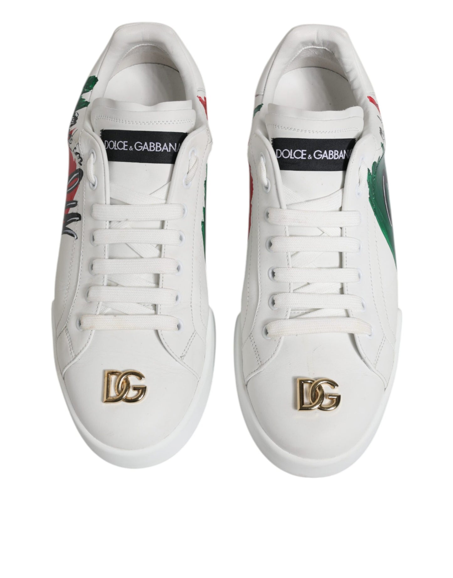 Dolce & Gabbana White Portofino Made In Italy Print Sneakers Shoes Dolce & Gabbana Light Gray