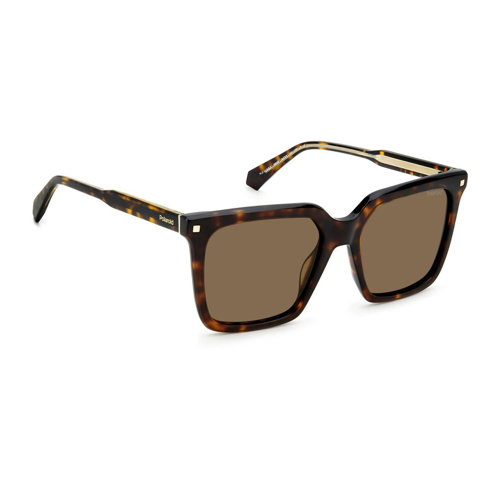 Polaroid brown acetate sunglasses with 100% UV polarized lenses, model PLD4115SX086F, featuring a stylish square frame design.